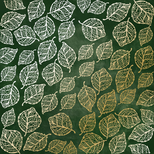 Лист односторонней бумаги с фольгированием Golden Delicate Leaves, color Dark green aquarelle, 30,5 см х 30,5 см