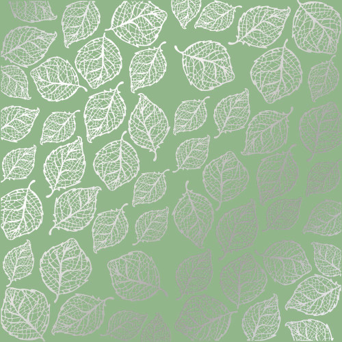 Лист односторонней бумаги с серебряным тиснением Silver Delicate Leaves, Avocado, 30,5 см х 30,5 см