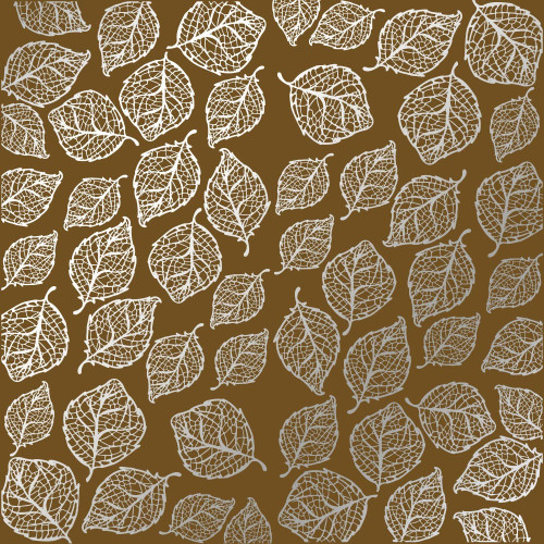 Лист односторонней бумаги с серебряным тиснением Silver Delicate Leaves, Milk chocolate, 30,5 см х 30,5 см