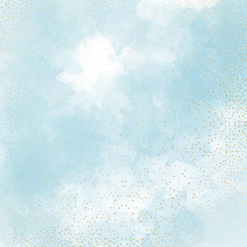 Лист односторонней бумаги с фольгированием Golden Mini Drops, Azure watercolor, 30,5 см х 30,5 см