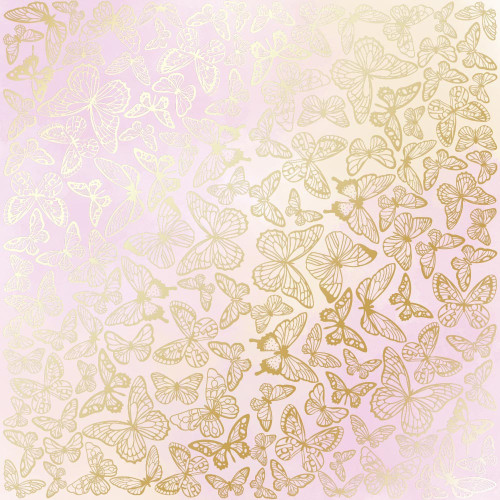 Лист односторонней бумаги с фольгированием Golden Butterflies, color Pink yellow watercolor, 30,5 см х 30,5 см