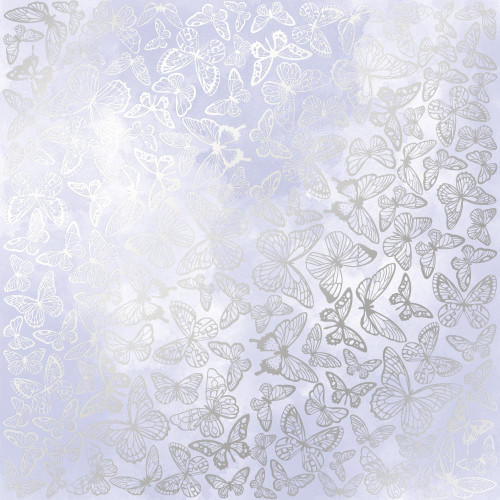 Лист односторонней бумаги с серебряным тиснением Silver Butterflies, Lilac watercolor, 30,5 см х 30,5 см