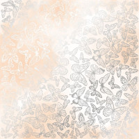 Лист односторонней бумаги с серебряным тиснением Silver Butterflies, Beige watercolor, 30,5 см х 30,5 см