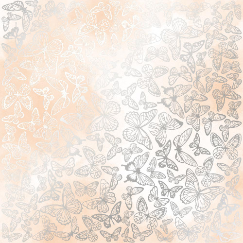 Лист односторонней бумаги с серебряным тиснением Silver Butterflies, Beige watercolor, 30,5 см х 30,5 см