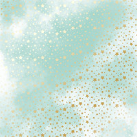 Лист односторонней бумаги с фольгированием Golden stars, Mint watercolor, 30,5 см х 30,5 см