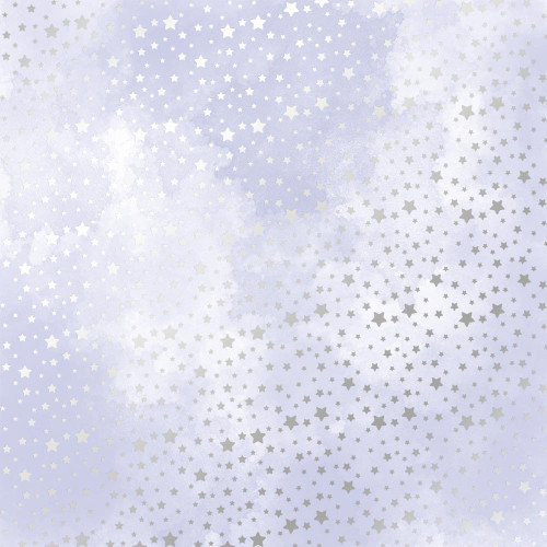 Лист односторонней бумаги с серебряным тиснением Silver stars, Lilac watercolor, 30,5 см х 30,5 см