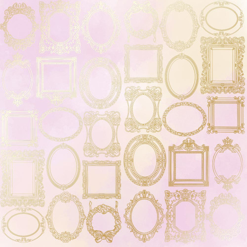 Лист односторонней бумаги с фольгированием Golden Frames, color Pink yellow watercolor, 30,5 см х 30,5 см