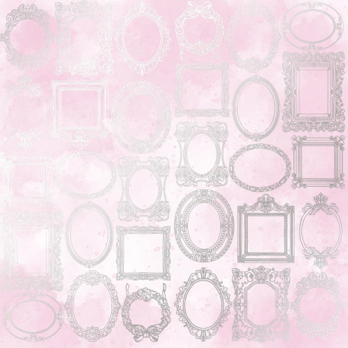 Лист односторонней бумаги с серебряным тиснением Silver Frames, Pink shabby watercolor, 30,5 см х 30,5 см