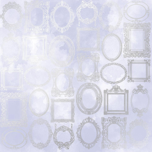 Лист односторонней бумаги с серебряным тиснением Silver Frames, Lilac watercolor, 30,5 см х 30,5 см