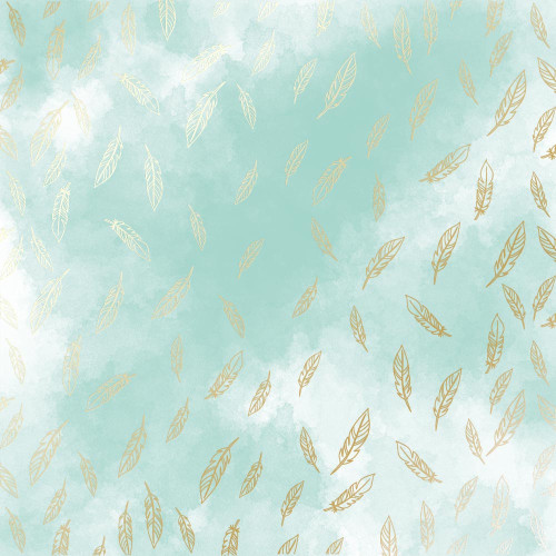 Лист односторонней бумаги с фольгированием Golden Feather, Azure watercolor, 30,5 см х 30,5 см