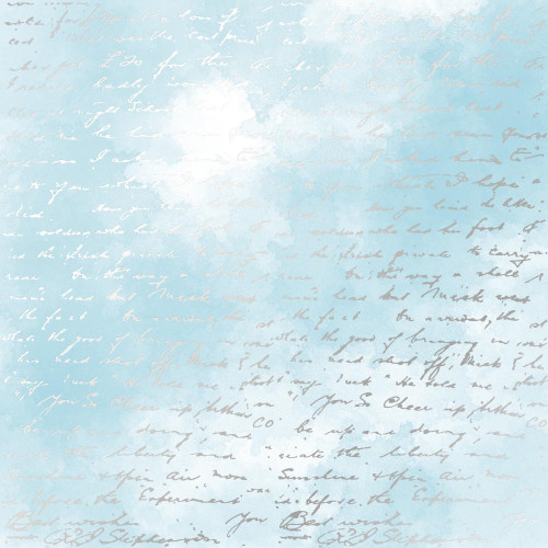 Лист односторонней бумаги с серебряным тиснением Silver Text, Azure watercolor, 30,5 см х 30,5 см