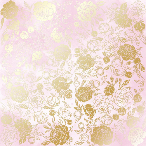 Лист односторонней бумаги с фольгированием Golden Peony Passion, Pink shabby watercolor, 30,5 см х 30,5 см