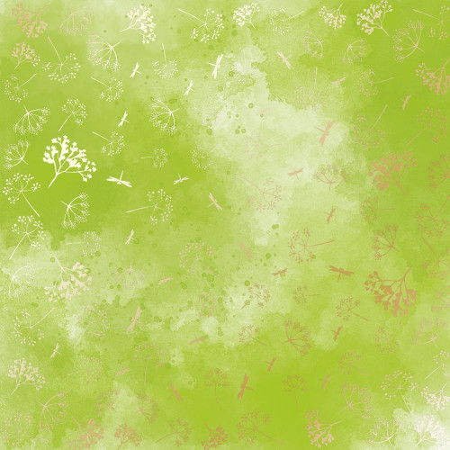 Лист односторонней бумаги с фольгированием Golden Dill, color Light green watercolor, 30,5 см х 30,5 см
