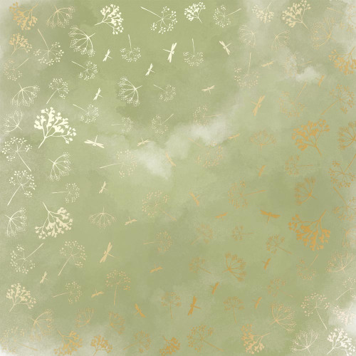 Лист односторонней бумаги с фольгированием Golden Dill, color Olive watercolor, 30,5 см х 30,5 см