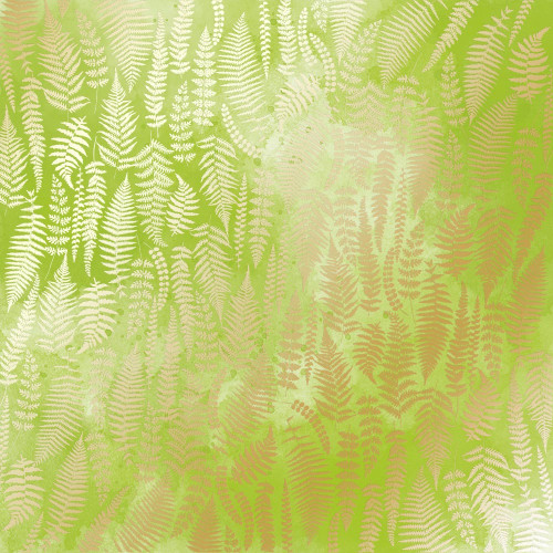 Лист односторонней бумаги с фольгированием Golden Fern, color Light green watercolor, 30,5 см х 30,5 см