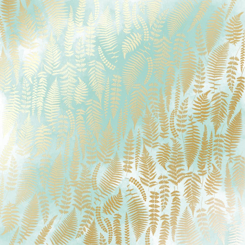 Лист односторонней бумаги с фольгированием Golden Fern, color Mint watercolor, 30,5 см х 30,5 см