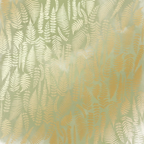 Лист односторонней бумаги с фольгированием Golden Fern, color Olive watercolor, 30,5 см х 30,5 см