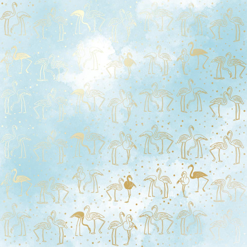 Лист односторонней бумаги с фольгированием Golden Flamingo, color Azure watercolor, 30,5 см х 30,5 см