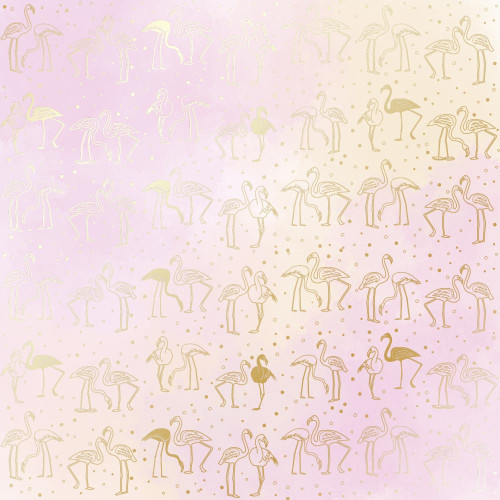 Лист односторонней бумаги с фольгированием Golden Flamingo, color Pink yellow watercolor, 30,5 см х 30,5 см