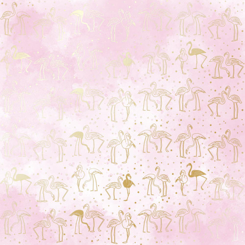 Лист односторонней бумаги с фольгированием Golden Flamingo, color Pink shabby watercolor, 30,5 см х 30,5 см