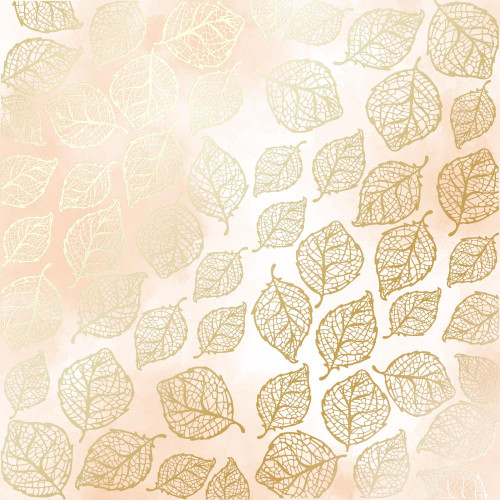 Лист односторонней бумаги с фольгированием Golden Delicate Leaves, color Beige watercolor, 30,5 см х 30,5 см