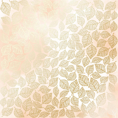 Лист односторонней бумаги с фольгированием Golden Leaves mini, color Beige watercolor, 30,5 см х 30,5 см