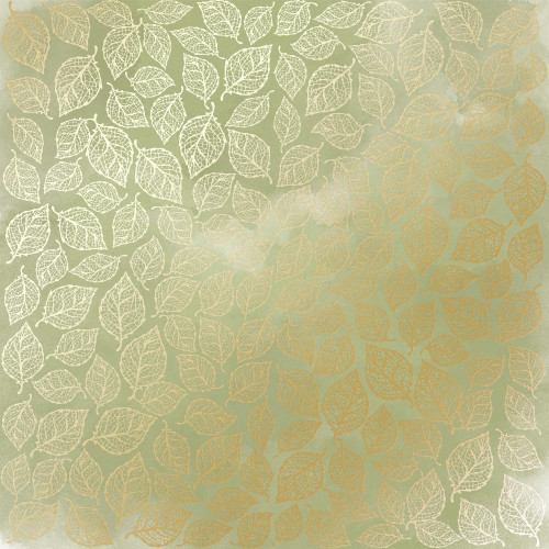 Лист односторонней бумаги с фольгированием Golden Leaves mini, color Olive watercolor, 30,5 см х 30,5 см