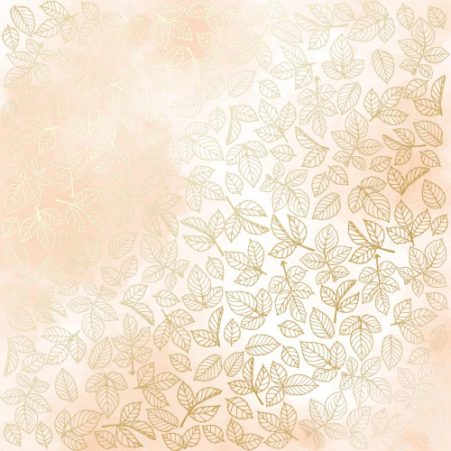 Лист односторонней бумаги с фольгированием Golden Rose leaves, color Beige watercolor, 30,5 см х 30,5 см