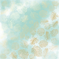 Лист одностороннього паперу з фольгуванням Golden Tropical Leaves, color Mint watercolor, 30,5 х 30,5 см
