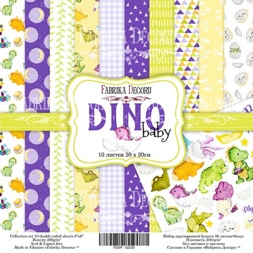 Набір скраппаперу Дитячий Діно Dino baby 20x20 см, 10 аркушів