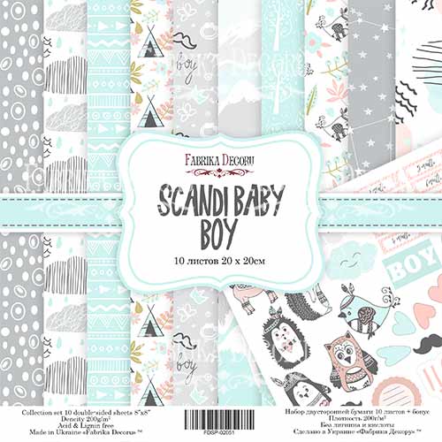 Набор скрапбумаги Скандинавский малыш Мальчик (Scandi Baby Boy) 20x20 см, 10 листов