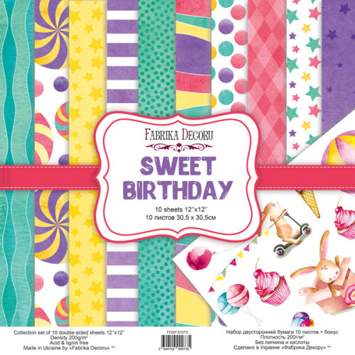 Набор скрапбумаги Сладкий День Рождения (Sweet Birthday) 30,5x30,5 см, 10 листов