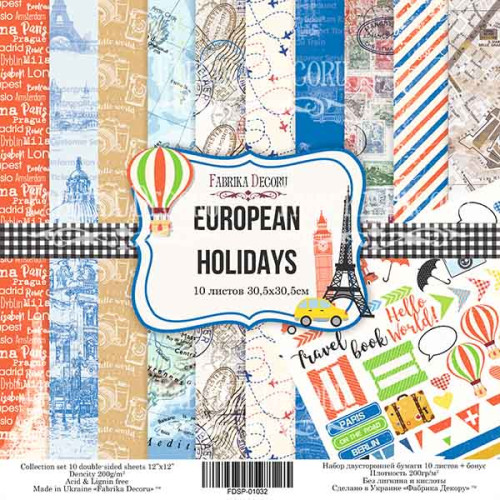 Набір скраппаперу Європейські Свята European holidays 30,5x30,5 см, 10 аркушів