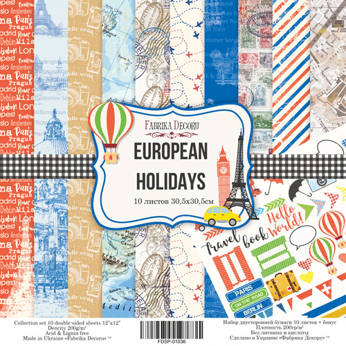 Набір скраппаперу Європейські Свята European holidays 30,5x30,5 см, 10 аркушів