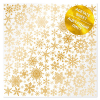 Ацетатний лист із золотим візерунком Golden Snowflakes, 30,5 см х 30,5 см (Сніжинки)
