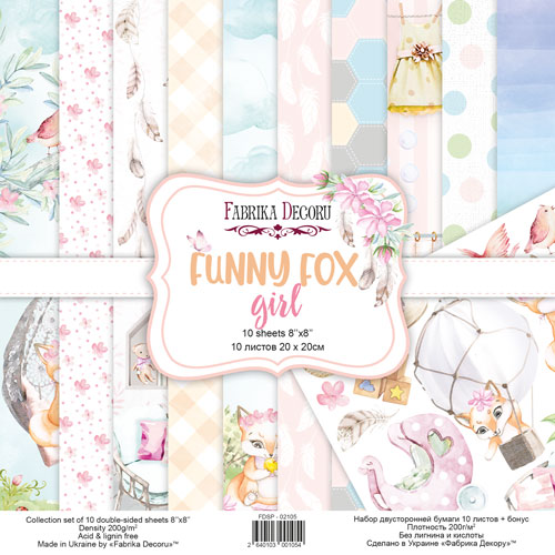 Набор скрапбумаги Веселая Лисичка Девочка Funny fox girl 20x20 см, 10 листов