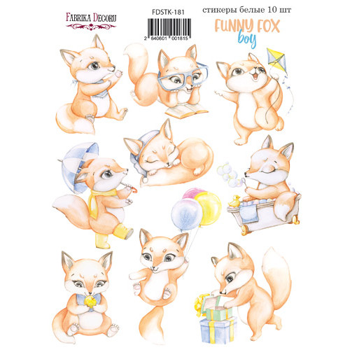 Набор наклеек (стикеров) 10 шт Funny fox boy №181 Веселый Лисенок Мальчик