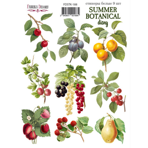 Набір наклейок (стікерів) 9 шт Summer botanical diary №188 Літній Ботанічний Щоденник