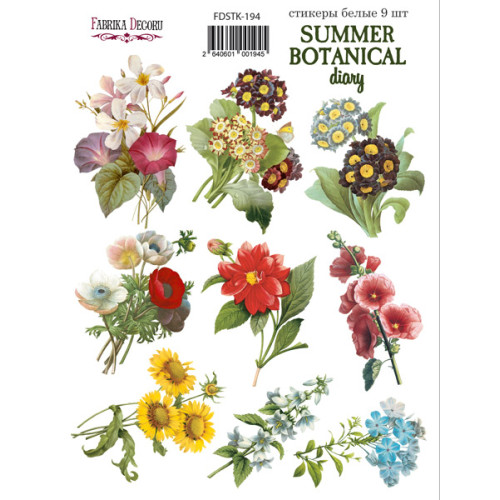 Набор наклеек (стикеров) 9 шт Summer botanical diary №194 Летний Ботанический Дневник