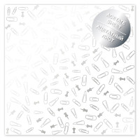 Ацетатный лист с фольгированием Silver Drawing pins and paperclips 30,5х30,5 см (канцелярские кнопки и скрепки)