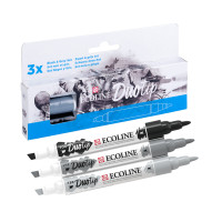 Набір маркерів акварельних двосторонніх ECOLINE DUO TIP Black&Grey, 3шт, Royal Talens 11609902 