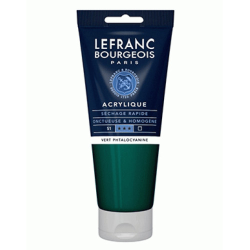 Акриловая краска Lefranc Fine Acrylic Color 200 мл, 598 Phthalocyanine green (Фталоцианин зеленый)