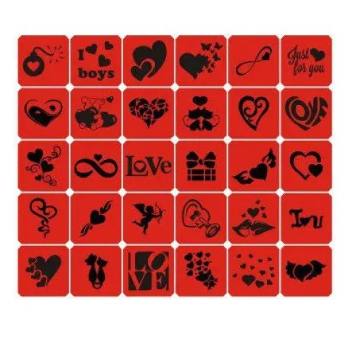 Набір трафаретів для біо-тату Valentine1, 70х70, 30шт