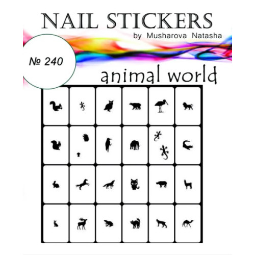 Трафарети-наклейки для nail art №240 Тваринний світ