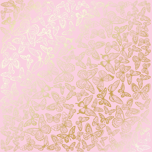 Лист односторонней бумаги с фольгированием Golden Butterflies Pink, 30,5 см х 30,5 см