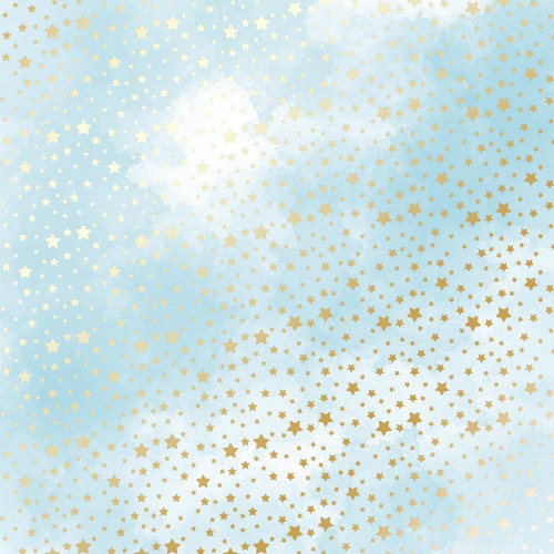 Лист односторонней бумаги с фольгированием Golden stars, Azure watercolor, 30,5см х 30,5см