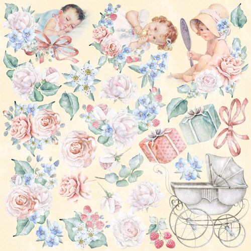 Лист с картинками для вырезания Shabby Baby Girl 20х20 см