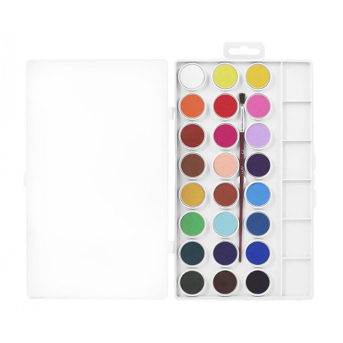 Набор акварельных красок JOVI 24 цвета в таблетированной сухой форме 22 мм + кисточка