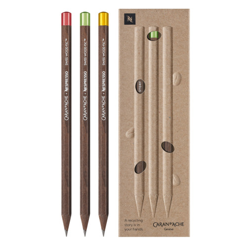 Графитные карандаши Caran d'Ache Nespresso Swiss Wood, 3 шт. + box (7630002344678)