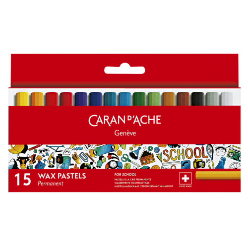 Пастель Восковая Перманентная Caran d'Ache School Line Картонный бокс, 15 цветов (7610186238154)
